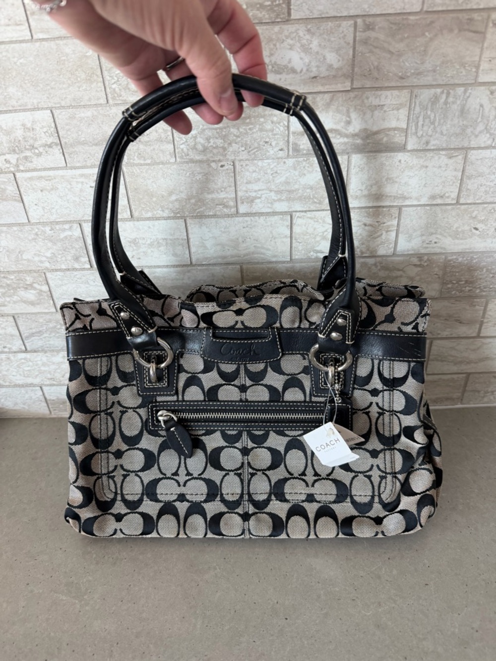 Coach RARE Hampton Black and Gray Signature Canvas Tote